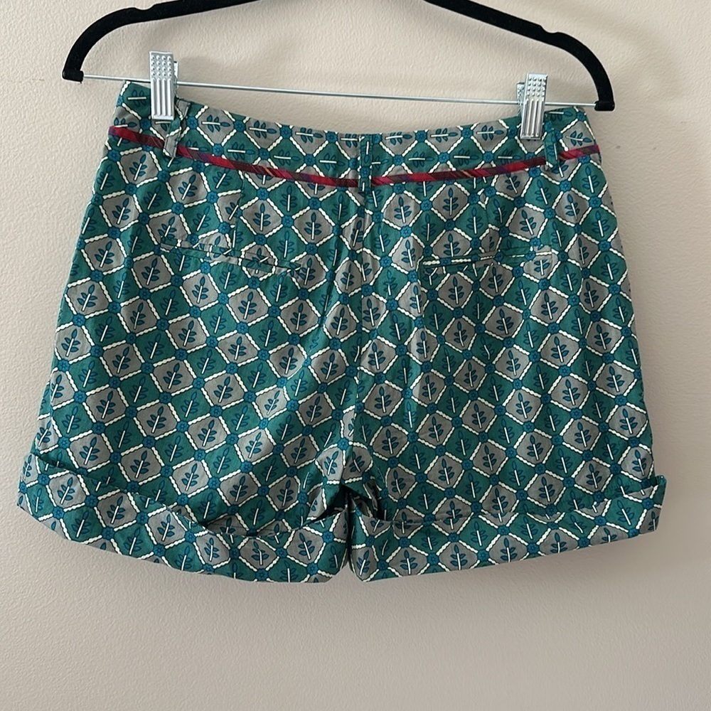 Anthropologie Corey Lynn Calter Green Printed Cotton Shorts Sz 4 Boho Artsy Chic - Picture 2 of 9